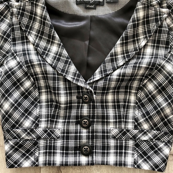 Guess, Cropped Blazer, Black & White, Plaid, Cropped Top, Button Up, Size Small - Picture 5 of 9